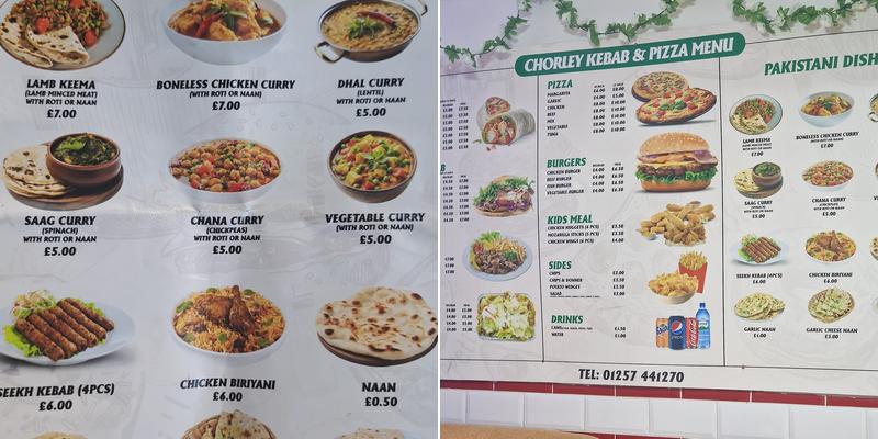 Chorley Kebab & Pizza Menu