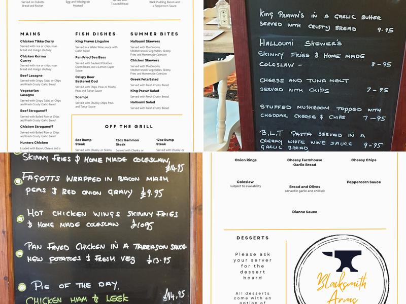 Blacksmiths Arms Menu