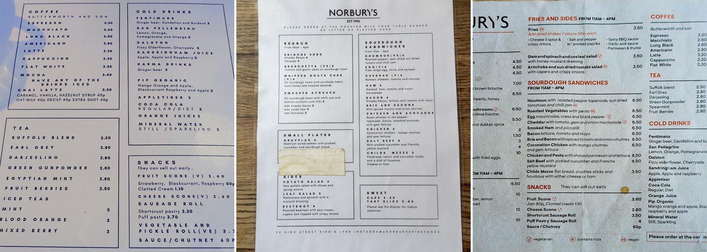 Norbury's Menu