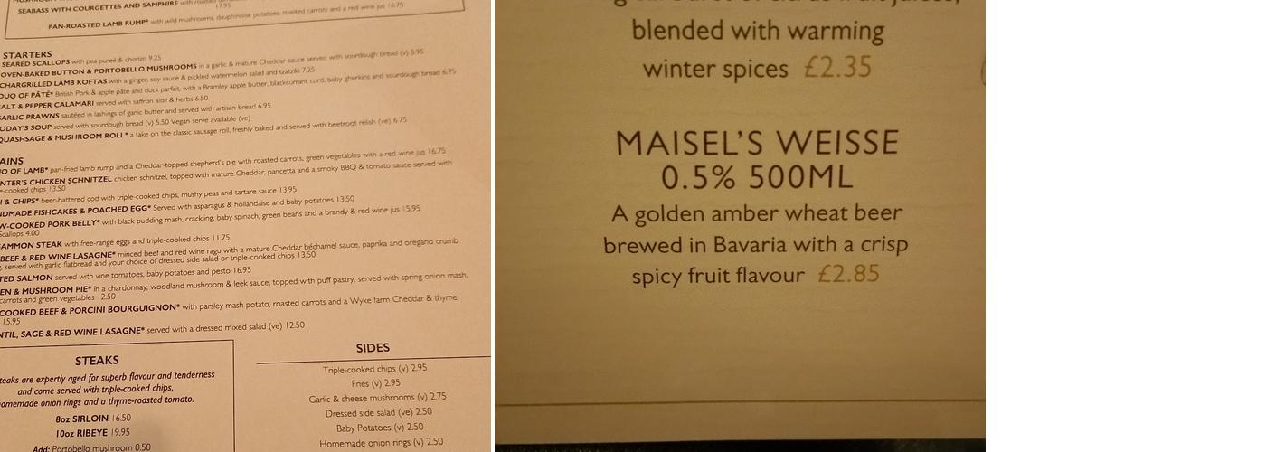 The Hartshead Inn Menu