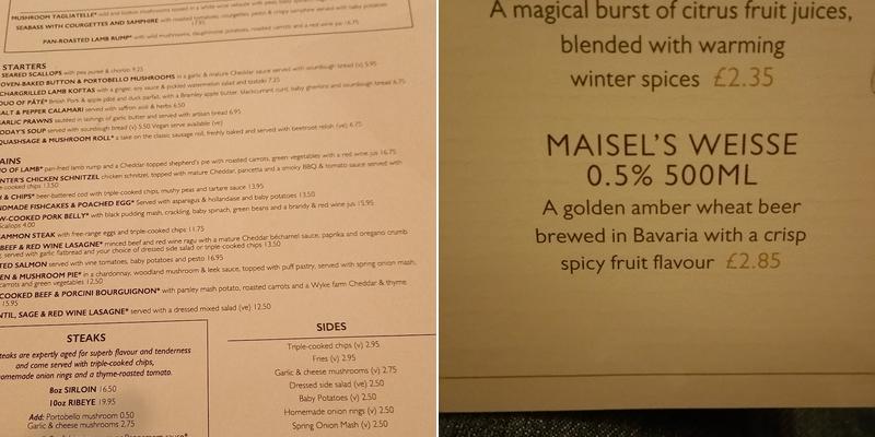 The Hartshead Inn Menu