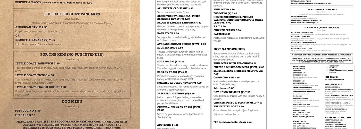 The Excited Goat Coffee Lounge Menu