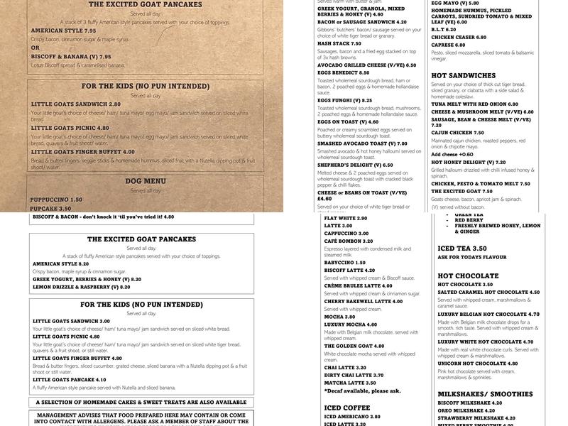 The Excited Goat Coffee Lounge Menu