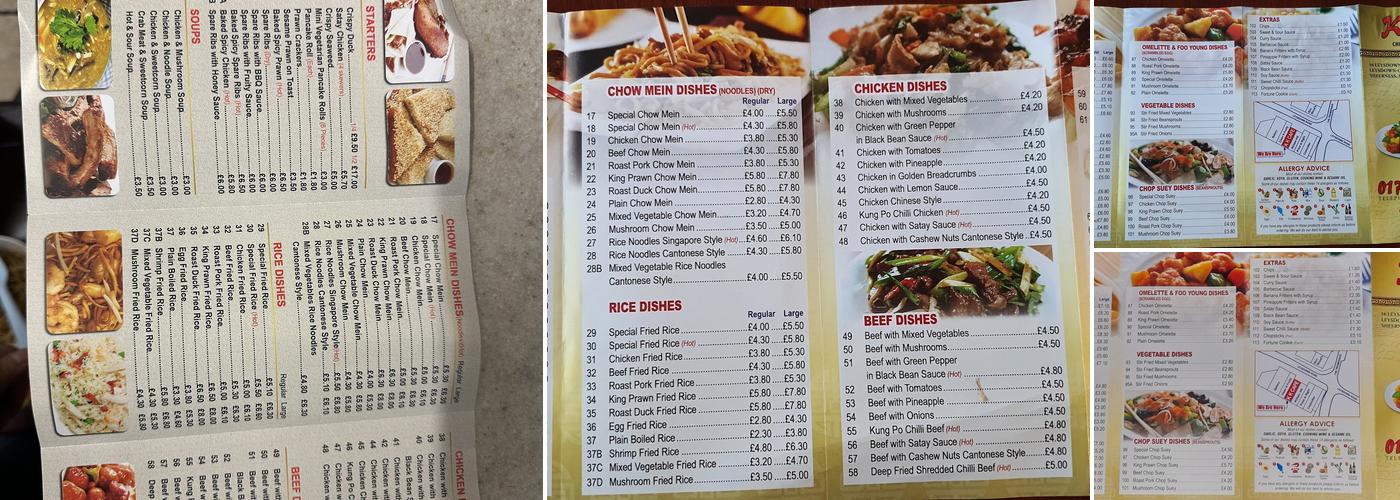 KK Chinese Takeaway Menu