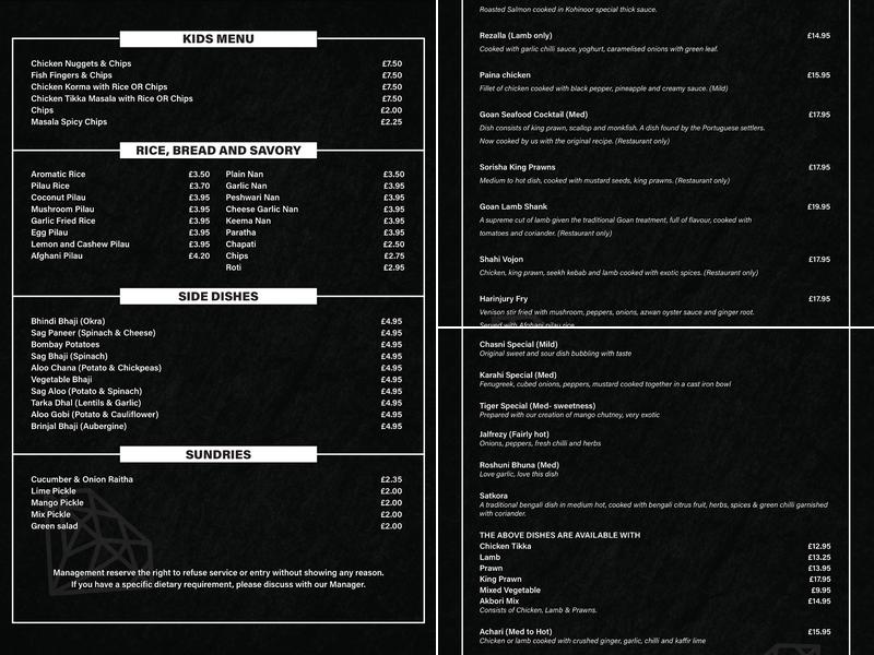 Kohinoor Aberdeen Menu