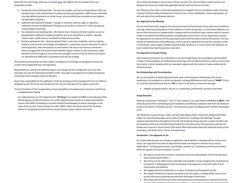 Starbucks Coffee Menu