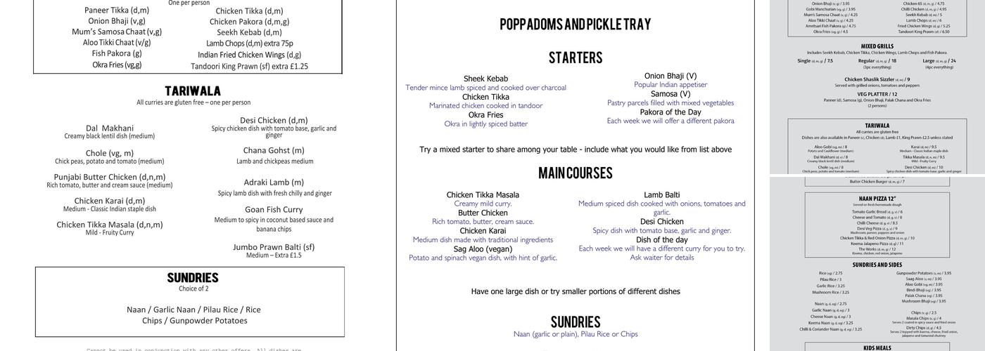 Pritam's Tandoor Kitchen Menu