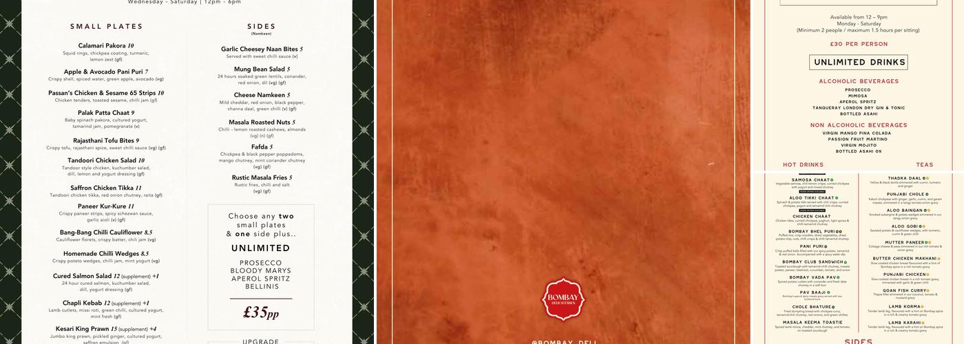 Bombay Delicatessen Menu