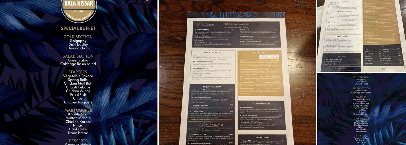 Bala Hissar || Restaurant || Bradford Menu
