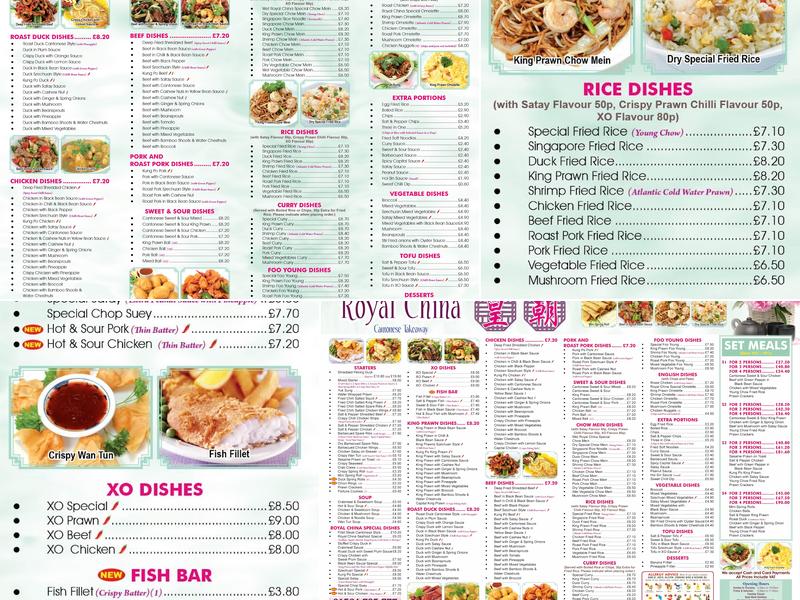 The Royal China Menu