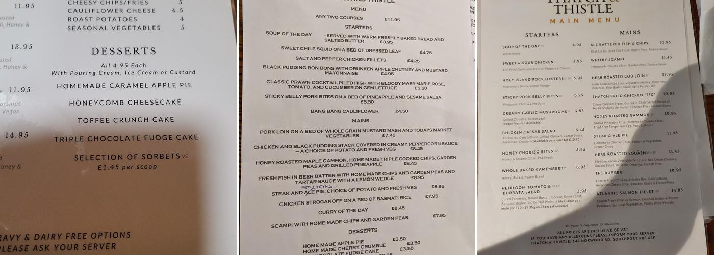 The Thatch and Thistle Menu