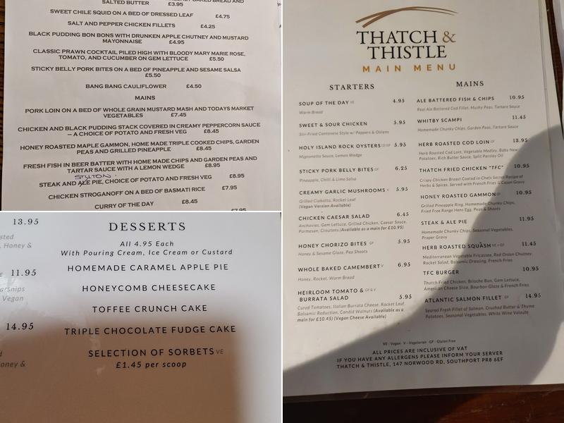 The Thatch and Thistle Menu