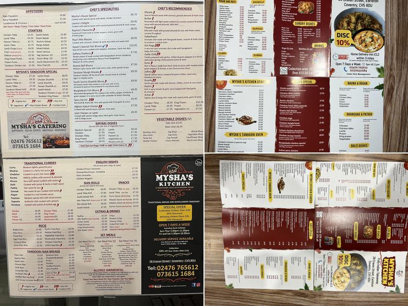 Mysha’s Kitchen Menu