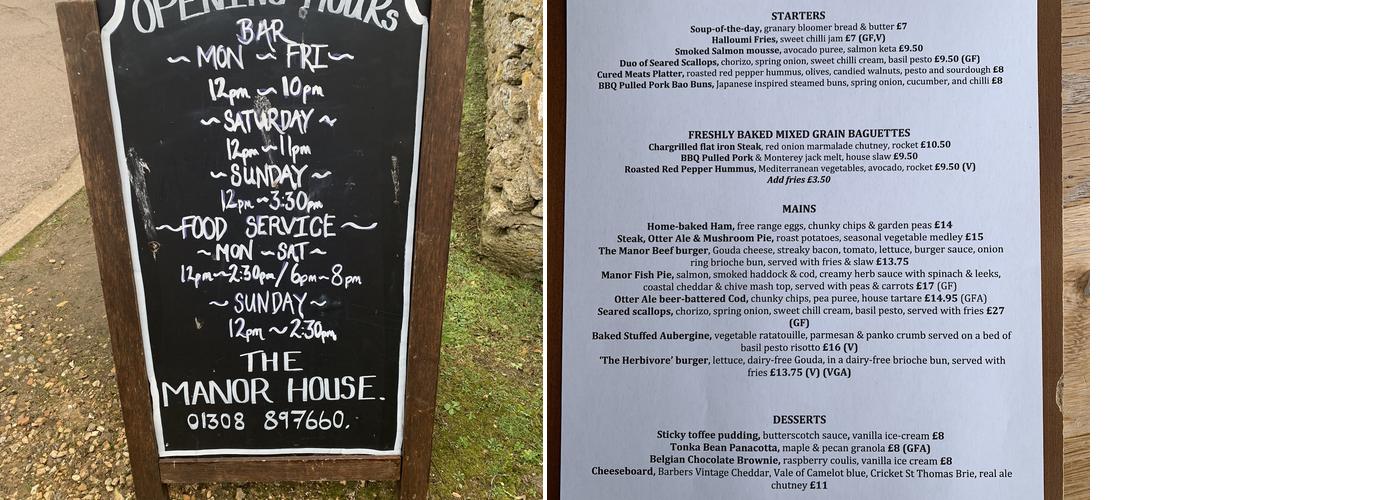 Manor - West Bexington Menu