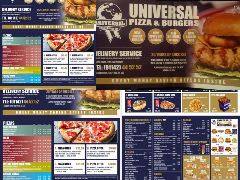 Universal Pizza & Burger Bar Menu