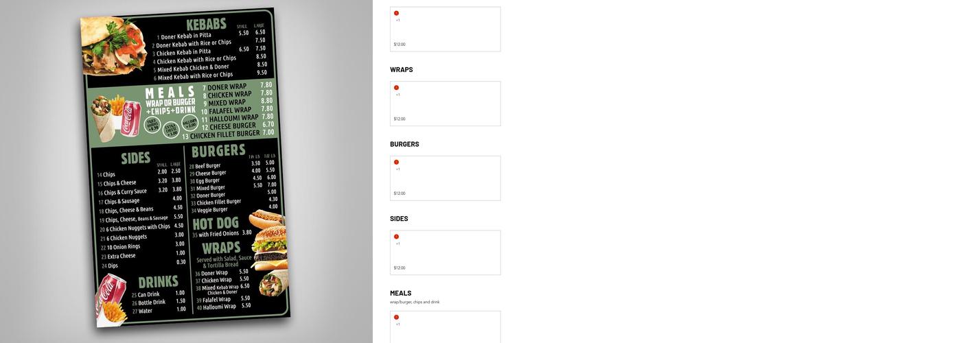 Samis Kebab Trailer Menu