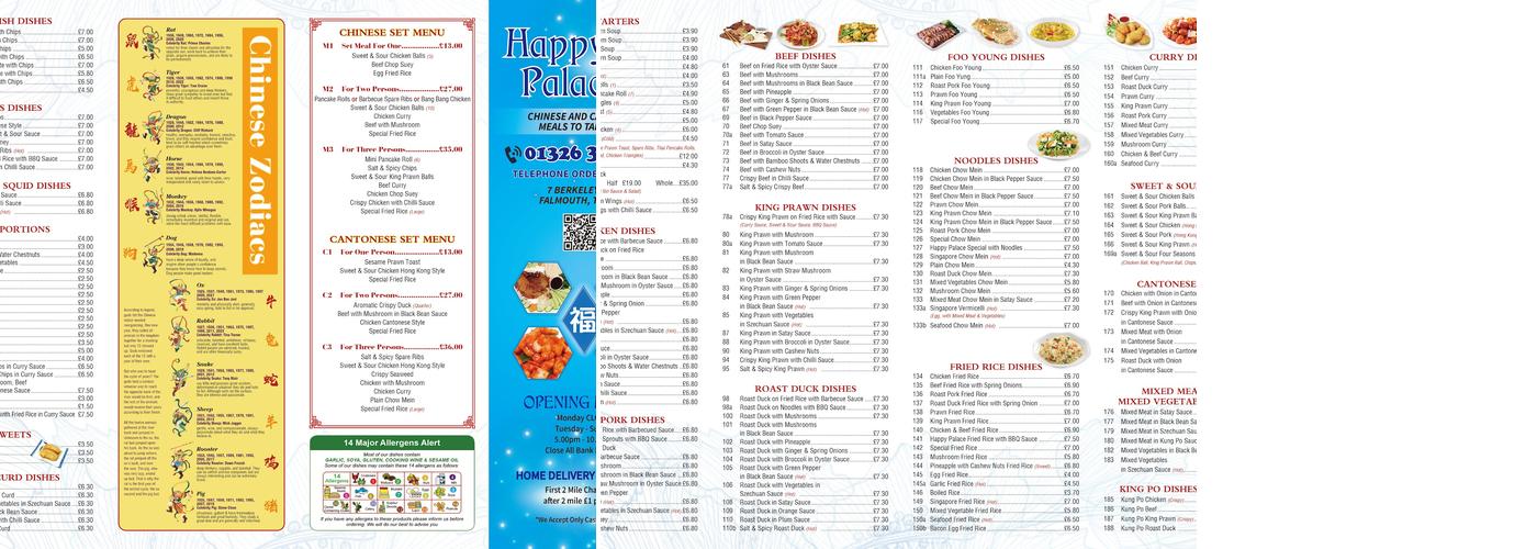 Happy Palace Menu