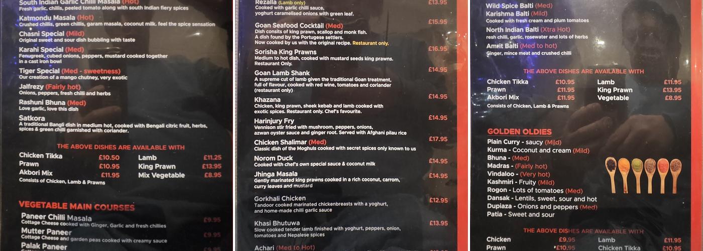 Wild Spice Aberdeen Menu