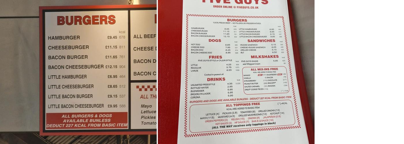 Five Guys Burgers and Fries Orpington Menu