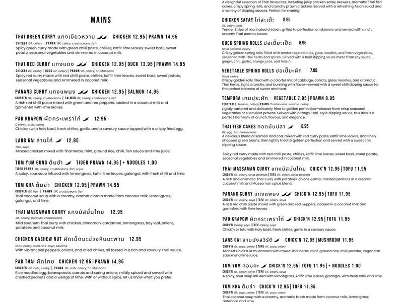 Nok Nok Mumbles Menu