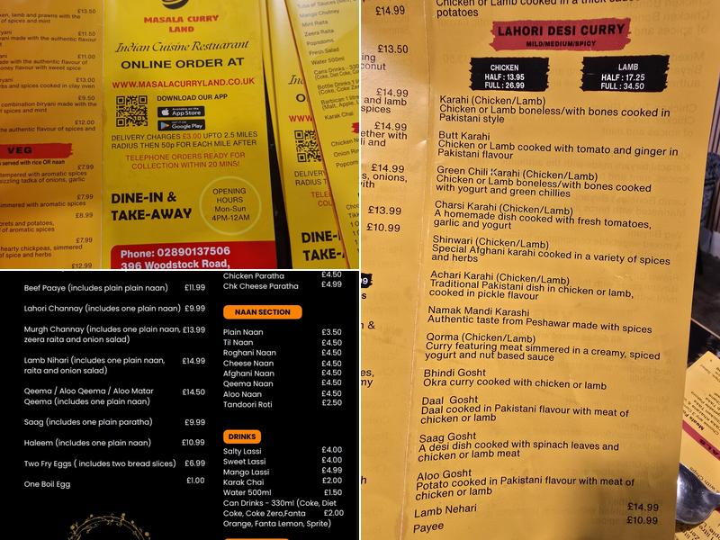 Masala Curry Land (Halal) Menu