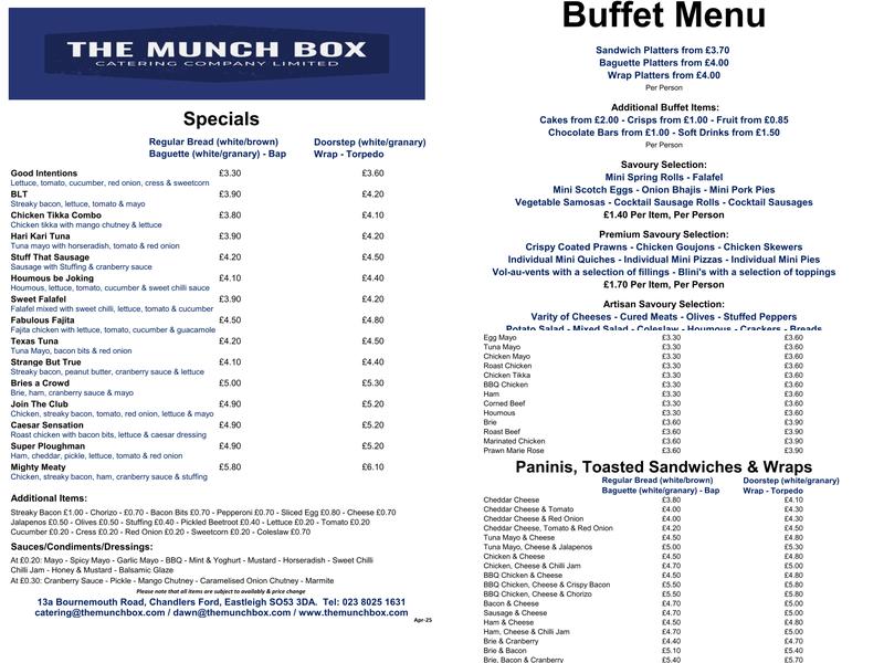 The Munch Box Catering Company Limited Menu