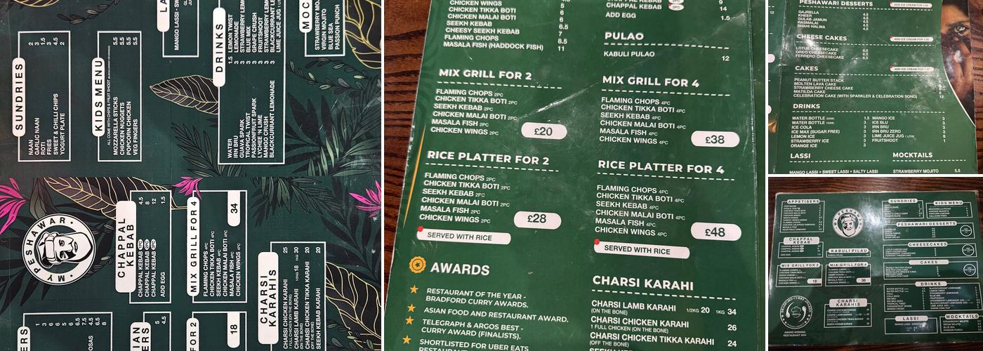 My Peshawar Bradford Menu