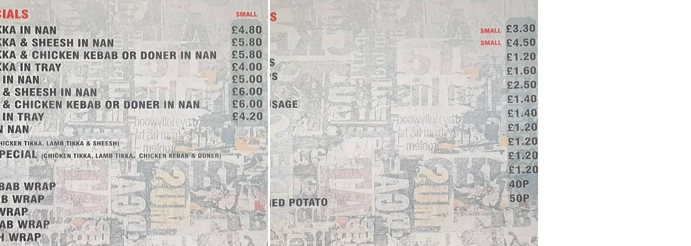 Shirley Kebab House Menu