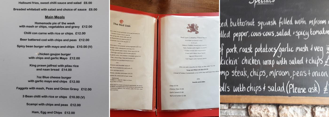 Red Lion Menu