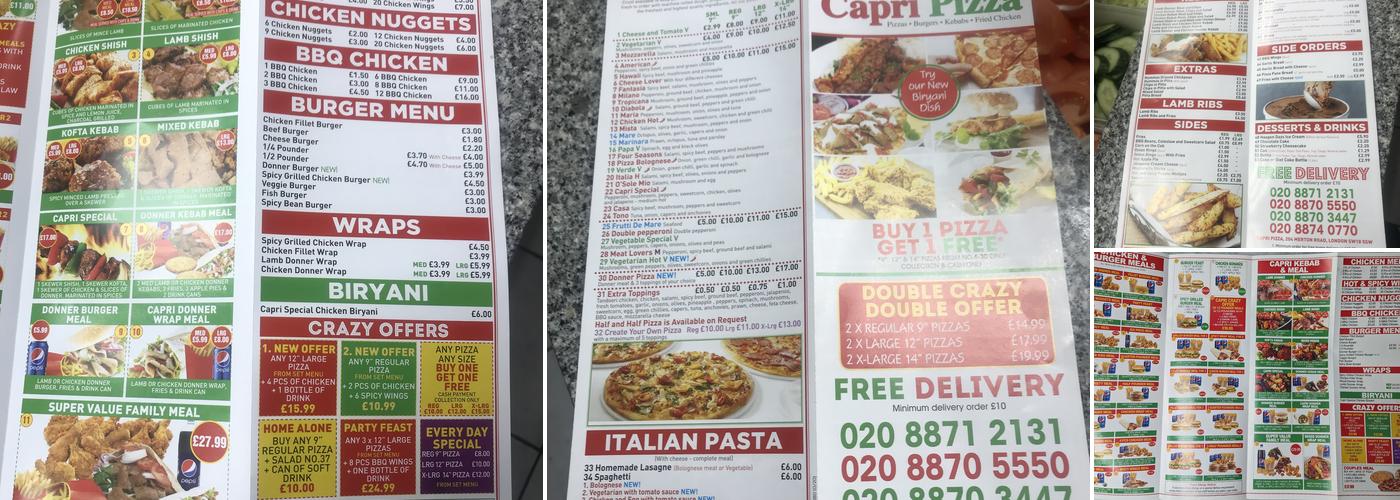 Capri Pizza kebab and fried chicken Menu