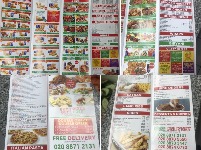 Capri Pizza kebab and fried chicken Menu