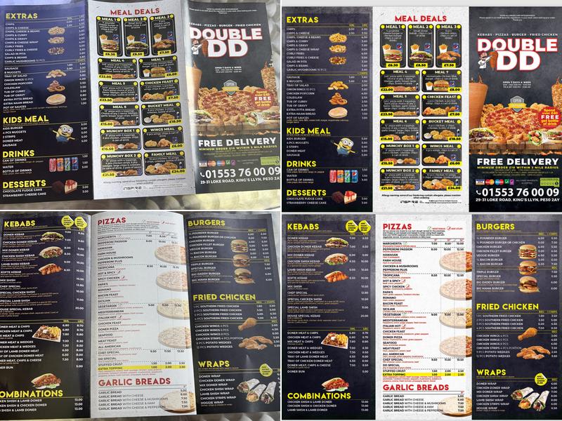 DD Pizza and Kebab Menu