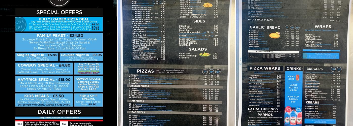 Castle Fry Menu