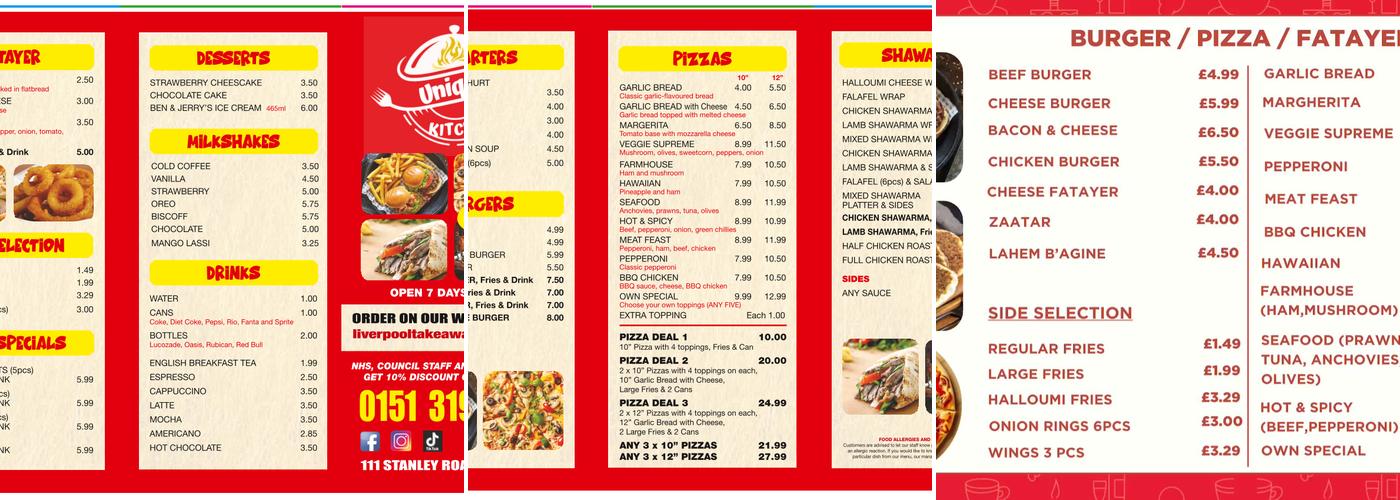 Unique Kitchen - Liverpool Takeaway Menu