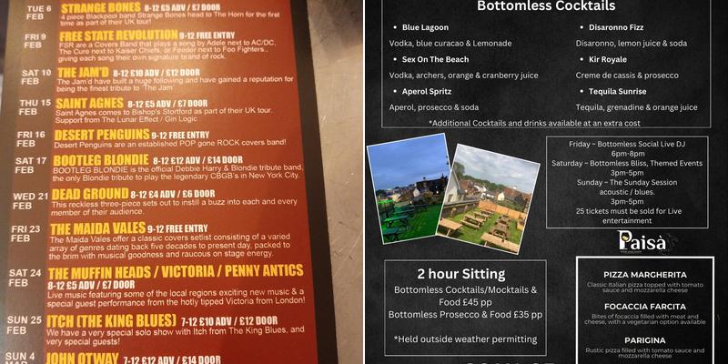 The Horn at the Half Moon Menu