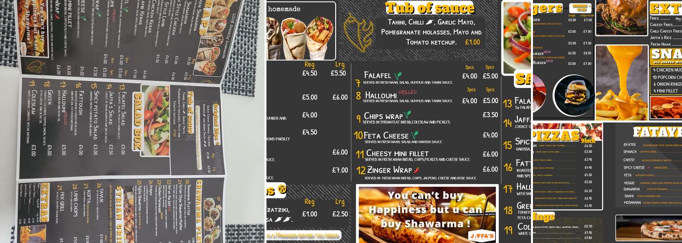 Jaffa's Accrington Menu
