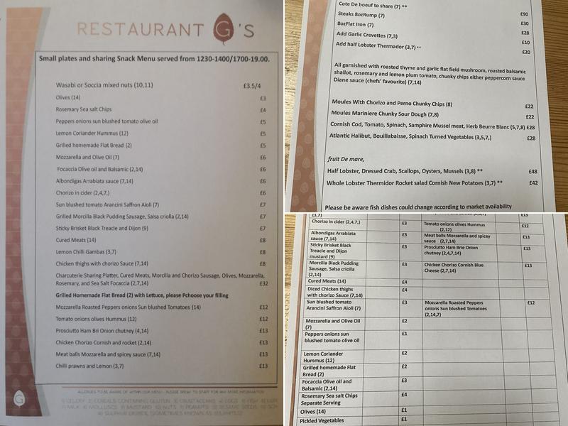 Restaurant G’s Menu