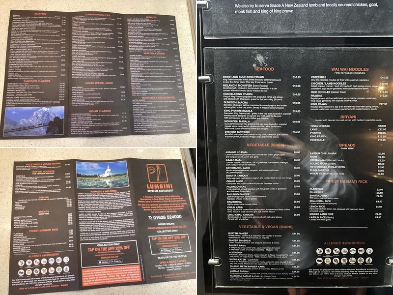 Lumbini Nepalese Restaurant, Flackwell Heath Menu