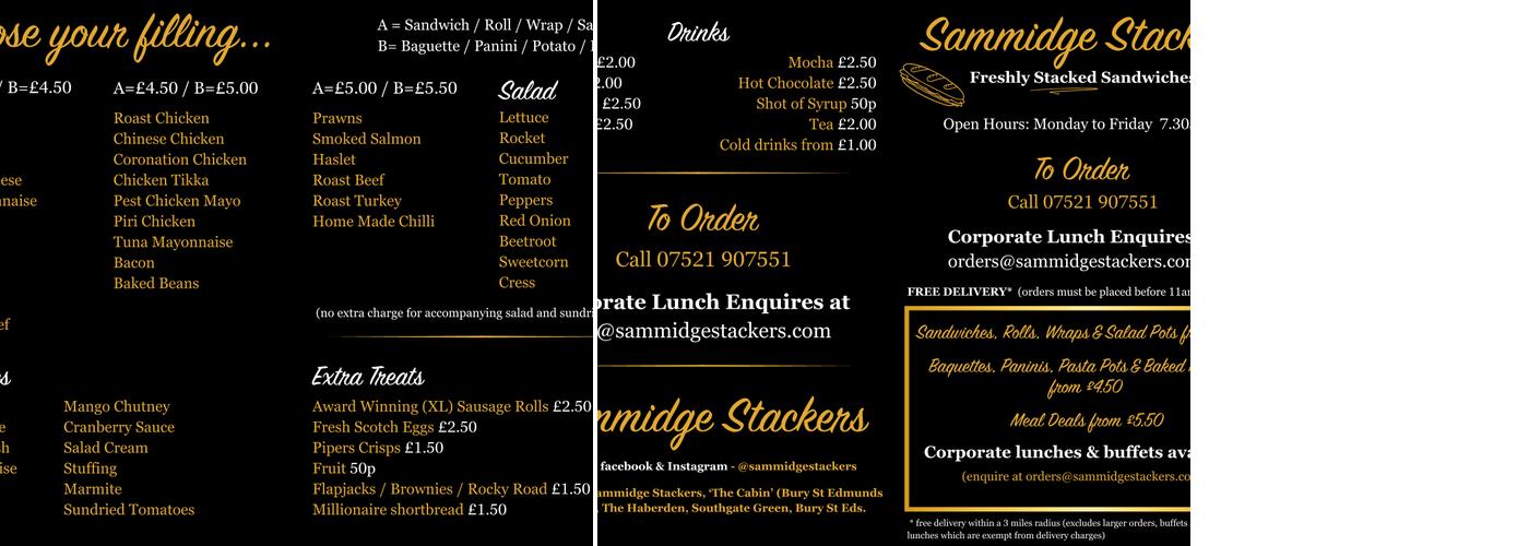 Sammidge Stackers Menu