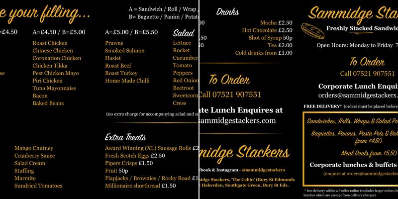 Sammidge Stackers Menu