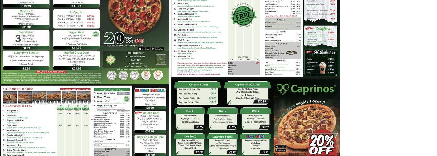 Caprinos Pizza Alton Menu