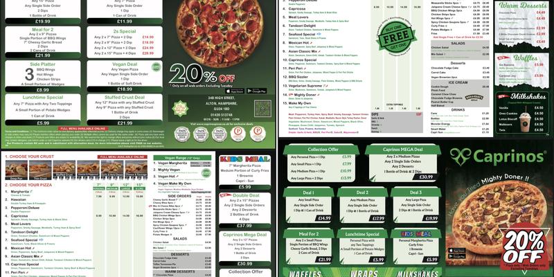 Caprinos Pizza Alton Menu