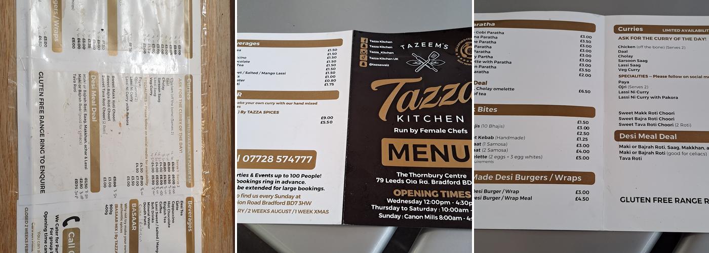 Tazza Kitchen Menu