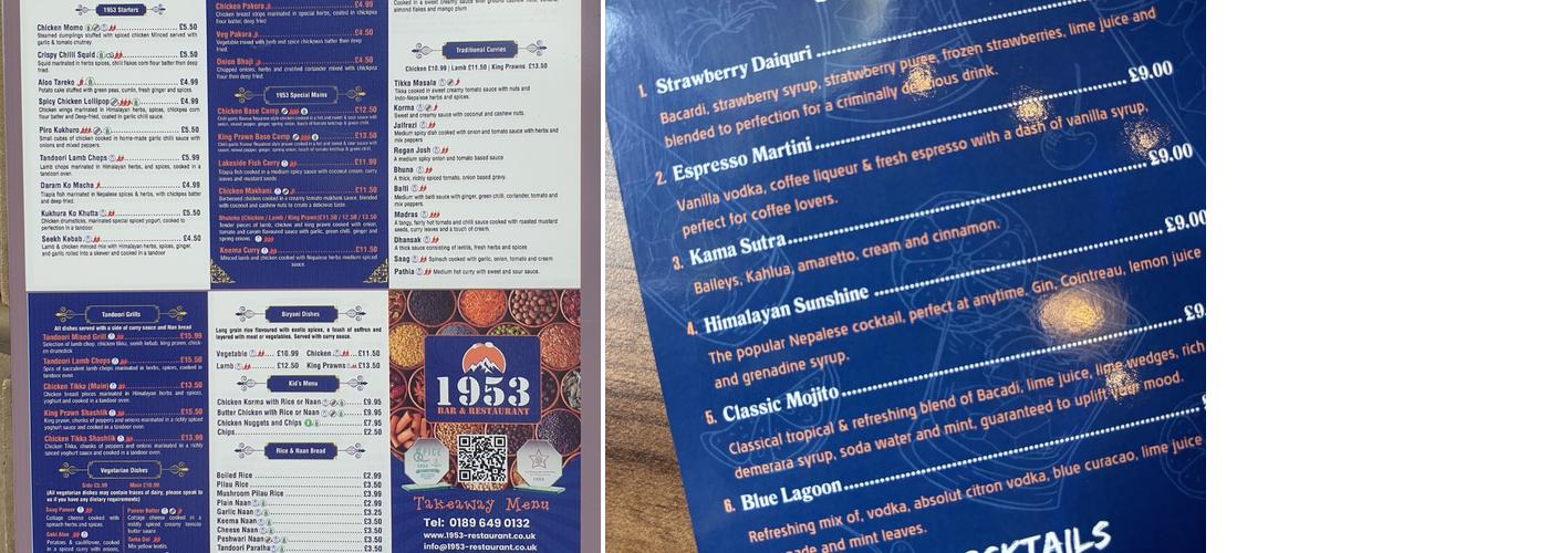 1953 Bar and Restaurant Menu