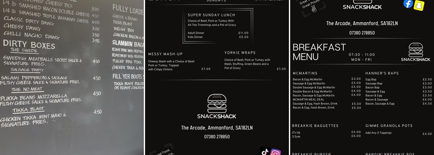 Snack Shack AF Menu