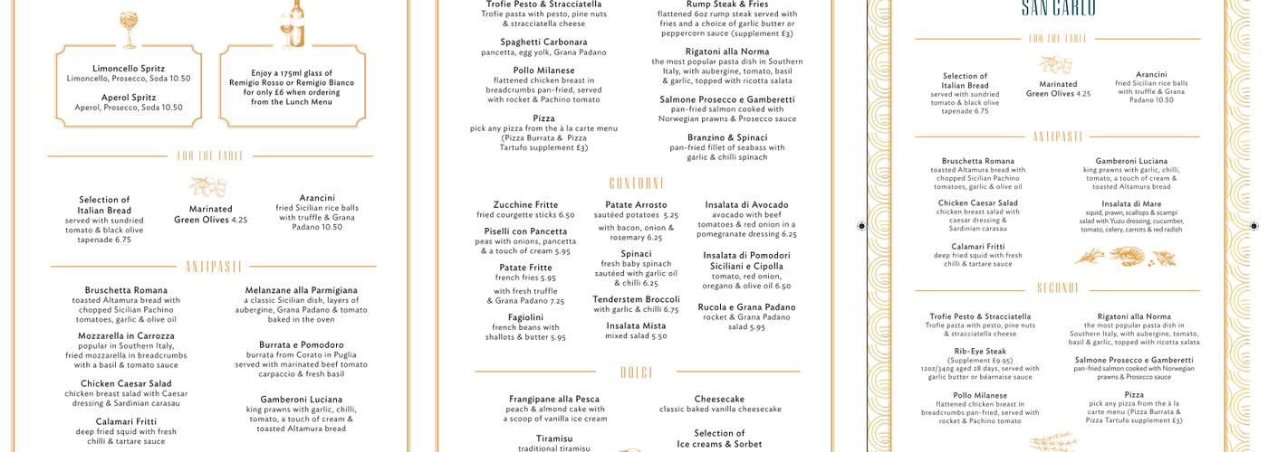 San Carlo - Alderley Edge Menu