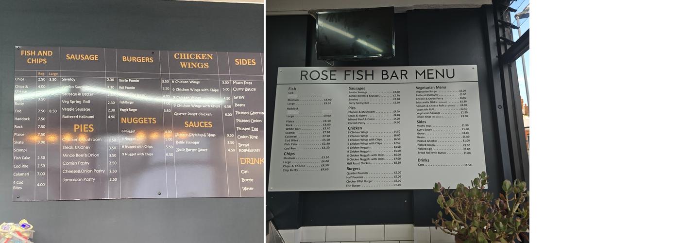 Rose Fish Bar Menu