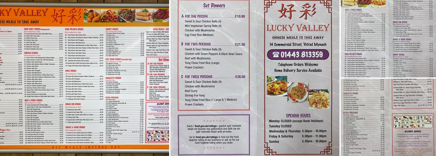 Lucky Valley Chinese Takeaway Menu