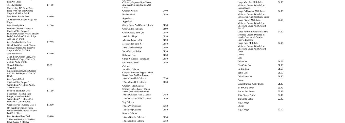 Zee's Peri Peri Grill - Arbroath Menu