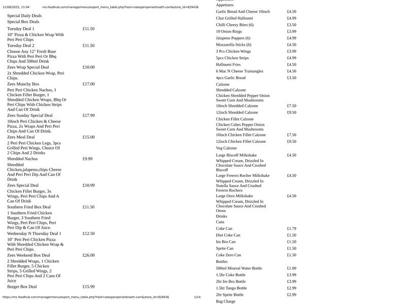 Zee's Peri Peri Grill - Arbroath Menu